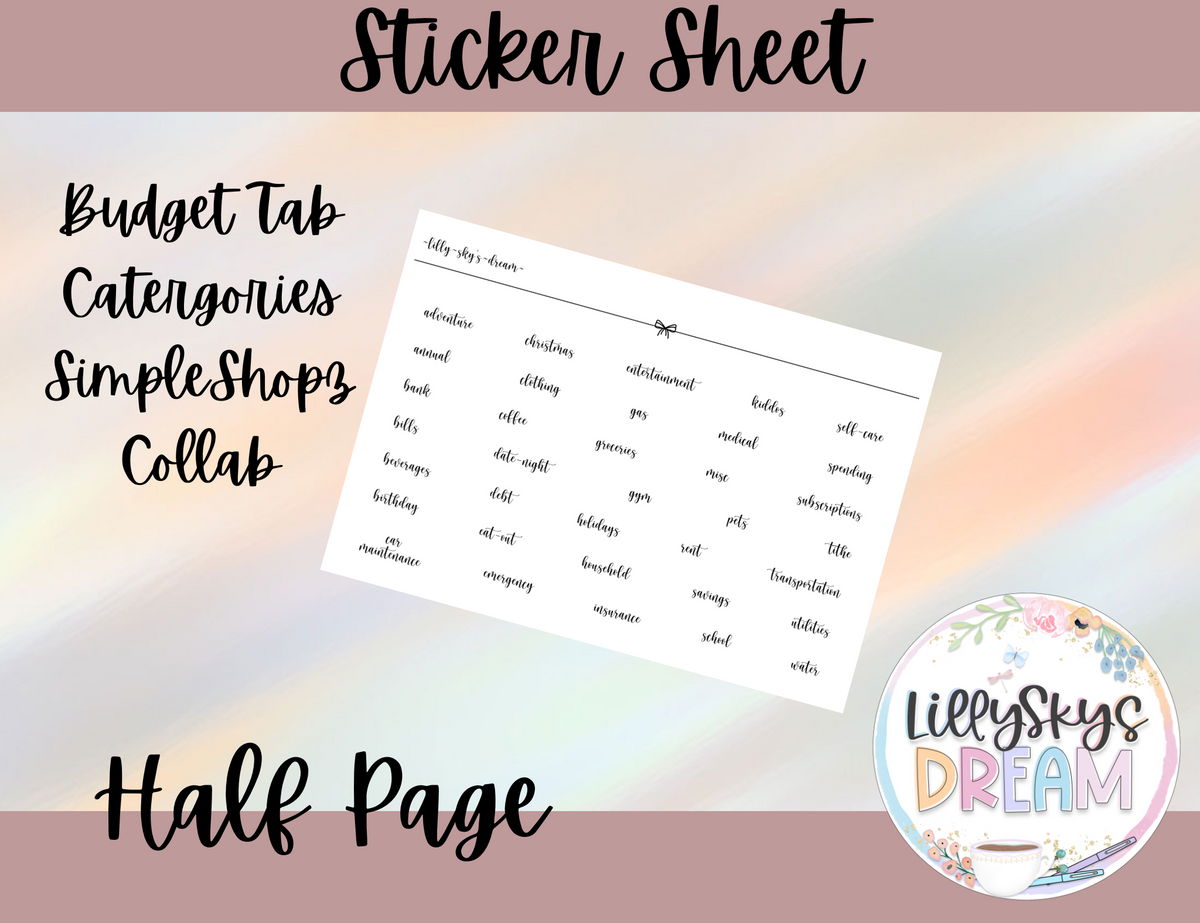 Budget Tab Categories LillySkysDream